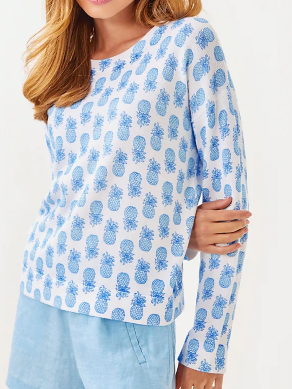 Lilly Pulitzer Tensley White & Blue Pineapple Sweater